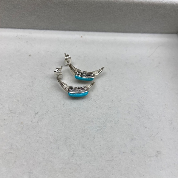 Native American turquoise inlay earrings - Picture 2 of 3